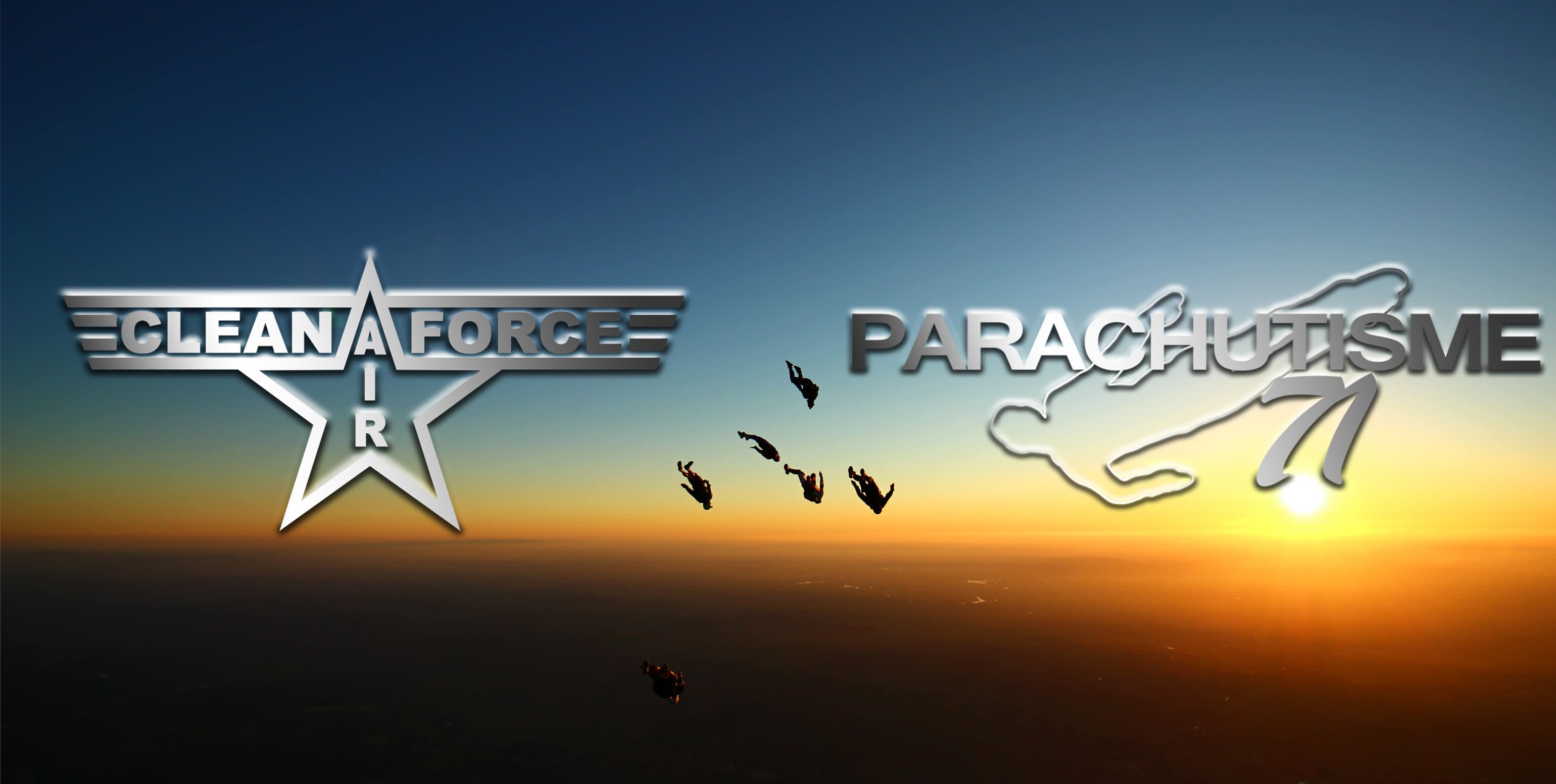logos de l'école de chute libre parachutisme71 et de clean air force, le mouvement pour la neutralité carbone